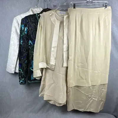 Jane Suttell Three-Piece Cream Outfit with Dressbarn Jacket & Beaded Silk Top