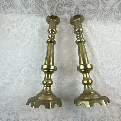 Hueco Turned Brass Candlesticks