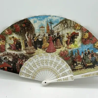 Three (3) Decorative Spanish Hand Fans with Floral and Flamenco Motifs