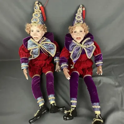Ornate Velvet & Metallic Twin Jester Dolls