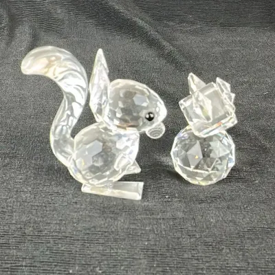 Swarovski Crystal Squirrel and Cat (no mark) Glass Figurine
