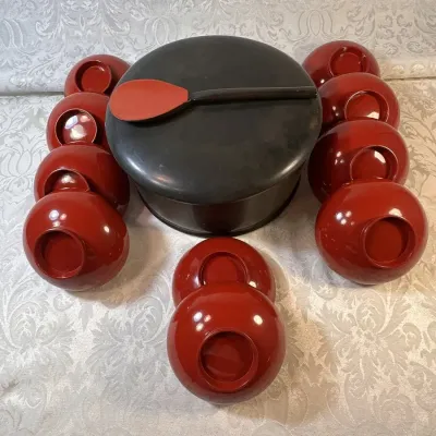 Japanese Style Red and Black Lacquerware Serving Set