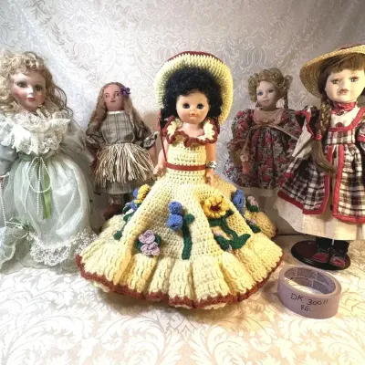 Royal Cathay Collection Porcelain Doll and Four Other Assorted Dolls