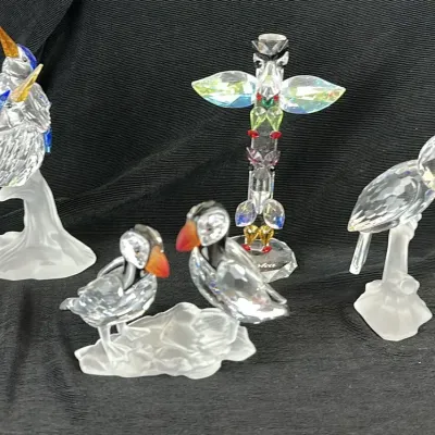Crystal Bird Figurines and Totem Pole