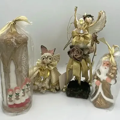 Pamela Amundson 1999 Limited Edition Handmade  Figurine and Gilded Decorative Candles