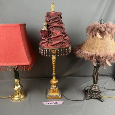 Three (3) Victorian-Style Feather and Beaded Tassel Table Lamps