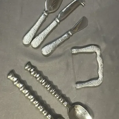 Towle Ornate & Bamboo Handled Stainless Steel Serving Utensils