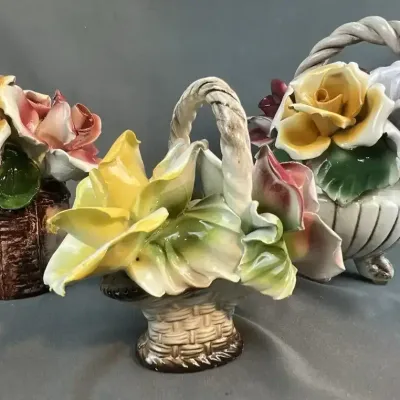 Capodimonte Ceramic Floral Arrangements, Set of 3