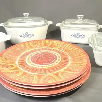 Corning Ware Cornflower Blue Bakeware & Certified International Plates