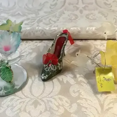 Collection of Delicate Glass Figurines with Gold Accents