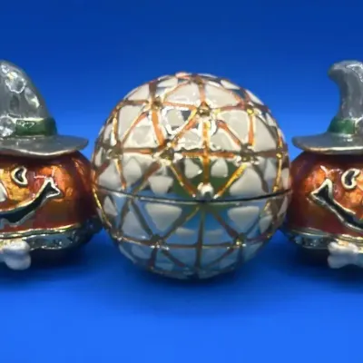Art/Form Enameled & Jeweled Trinket Boxes, Happy Jack & Stroke of Midnight