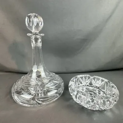 Cut Crystal Decanter and Ashtray Set