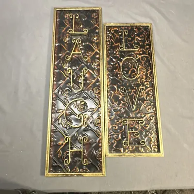 Embossed Metal 'Laugh' & Love' Wall Plaques