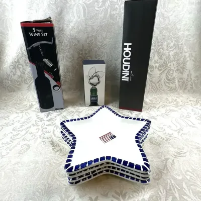 Rabbit Houdini Electric Corkscrew and Patriotic Star-Shaped Dishes