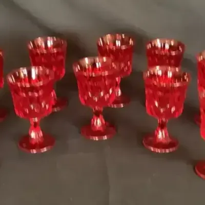 Vintage 12pc Indiana Glass Ruby Red Goblets - UV Light Tested - They GLOW!