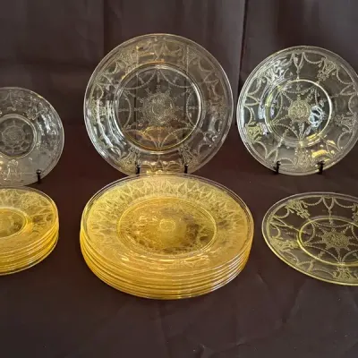 26-Piece Federal Glass "Patrician" Amber Depression Glass Set - Plates & Tea Cups