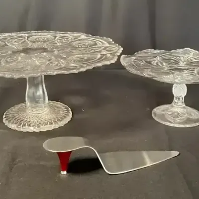 Cake On Stilettos?-Vintage Indiana Milk Glass Tiered Cake Stand & Wild Eye Designs Stiletto Server