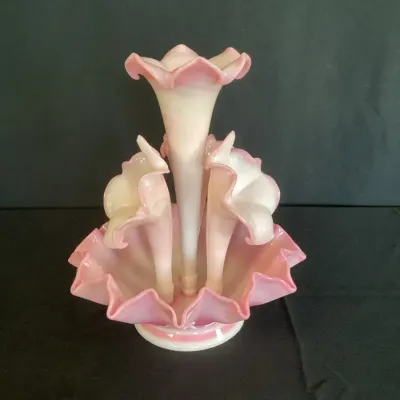 Fenton- Pink & White Victorian Epergne Style Centerpiece
