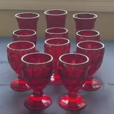 11-Piece Vintage Indiana Glass Co. Ruby Red Goblets - UV Light Tested 
