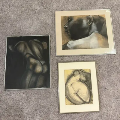 Lot of 3 Mid-Century Charcoal Figure Drawings – Signed & Academic Studies
