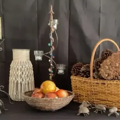 Nature’s Hearth: Artisanal Wrought Iron, Macramé Accents, and Rustic Woven Basketry