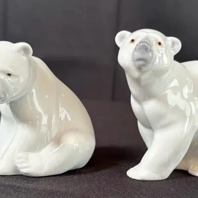 Lladro Spanish Porcelain Polar Bear Figurines - Set of 2 