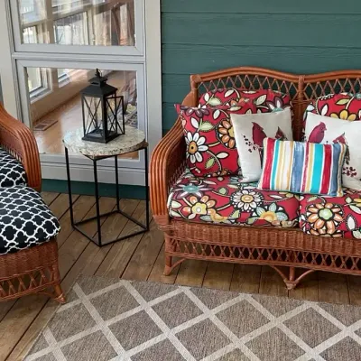 Honey-Wicker 3-Piece Sunroom Set: Loveseat, Armchair, & Ottoman
