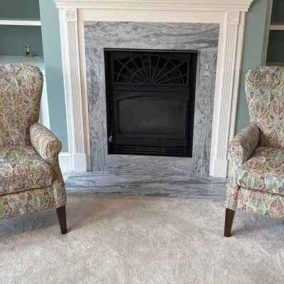 Title: Pair of Contemporary Medallion Print Wingback Accent Chairs - Excellent Condition