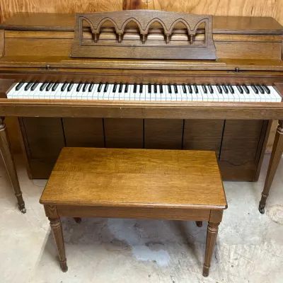 Vintage Wurlitzer Spinet Piano with Matching Bench and Sheet Music Included