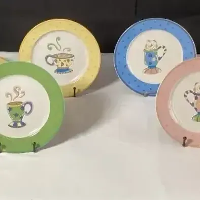 16-Piece Lot Whimsical Polka Dot Ceramic Dessert Plates - Colorful Mismatched Coffee & Tea Motif