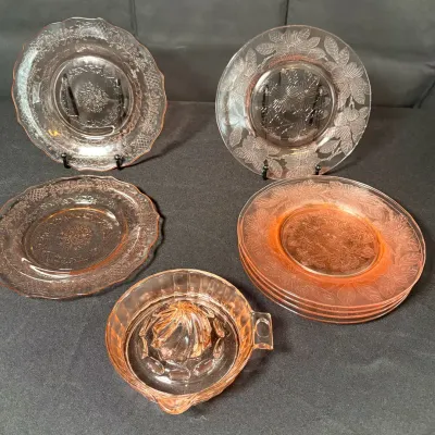 10-Piece Pink Depression Glass Lot - MacBeth-Evans Dogwood & Anchor Hocking Manhattan