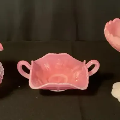 Pretty In Pink Collection-Stunning Trio of Fenton Rosalene Pink Milk Glass