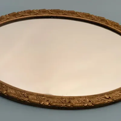 Antique Giltwood Style Ornate Oval Wall Mirror – 39.5" x 28"