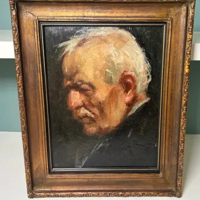 Vintage Original Oil Painting Signed Impasto Portrait Elderly Man Ornate Gold Frame