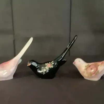 Trio of Vintage Fenton Art Glass "Happiness Birds" - Rosalene & Ebony