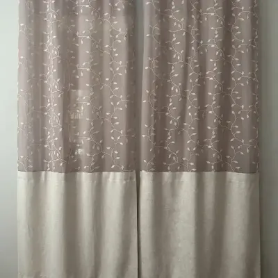 8 Panels! Elegant Two-Tone Sheer & Linen-Look Grommet Curtains - Taupe /Beige