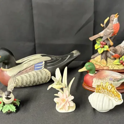 Vintage Bird Figurine Lot - Lenox, Andrea by Sadek, Lefton, Wooden Mallard Decoy