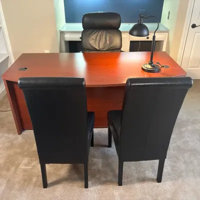 Executive Bow-Front Desk Suite with Seating & Task Lighting