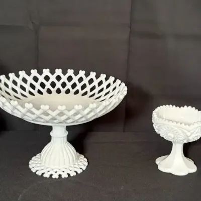 Vintage Milk Glass Lot of 4 - Fenton Hobnail, Westmoreland & Kemple Aztec