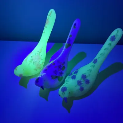 Set of 3 Fenton Hand-Painted Glass Bird Figurines - Includes Custard Uranium Glass