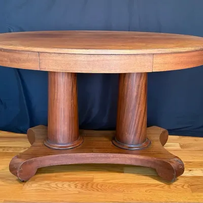 Antique American Empire Style Mahogany Library Table – Scroll Feet & Concealed Drawer