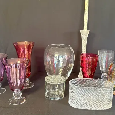 Exquisite 10-Piece Art Glass & Crystal Collection – Vases, Goblets & Decor