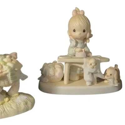DG607 Collection of 3 Precious Moments Porcelain Figurines "Press One", "Be Not Weary in Well Doing"