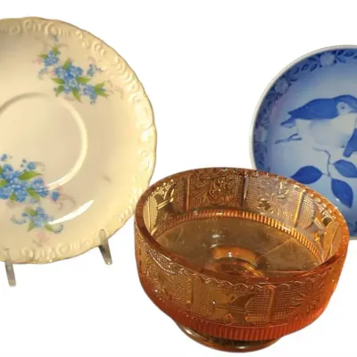 DG614 1982 Copenhagen Plate, Lofton China Plate & Marigold Carnival Glass Bowl 