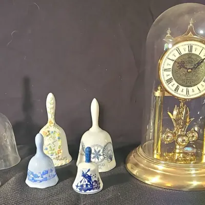 DG609 Six VTG Decorative Bells & Glass Dome Mantle Clock