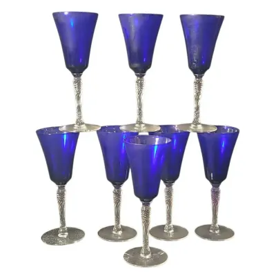 DG702 Set Of 8 Morgantown Art Deco Cobalt Blue Goblets 