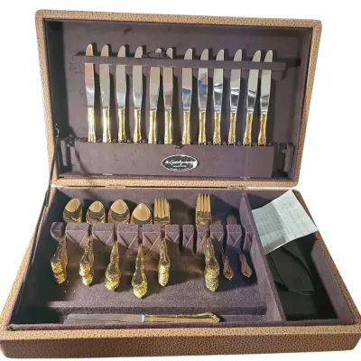 DG608 VTG Gold Electroplated Floral Motif Flatware Set 