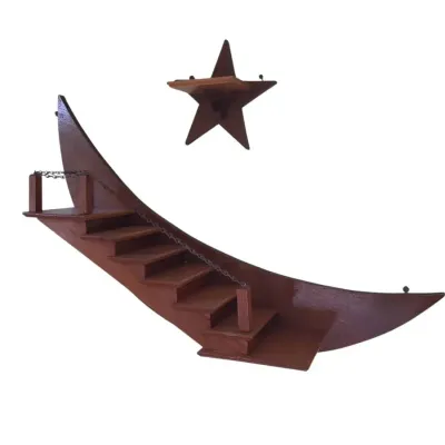 DG400 Vintage Wooden Stairway To Heaven Cresent Moon & Star Trinket Wall Shelf