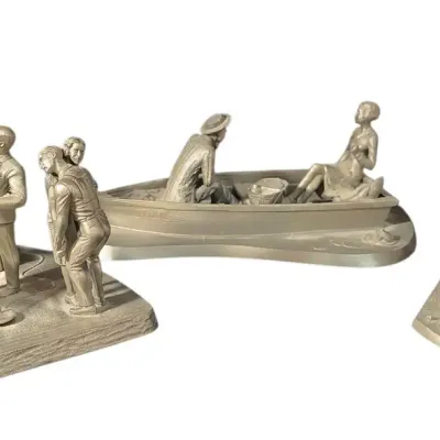 DG610 Three Franklin Mint Pewter Figurines - Shooting Gallery, Dance Marathon, and Ukulele Serenade
