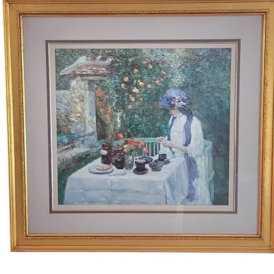 DG639 Gold-Framed French Tea Garden Art Print 